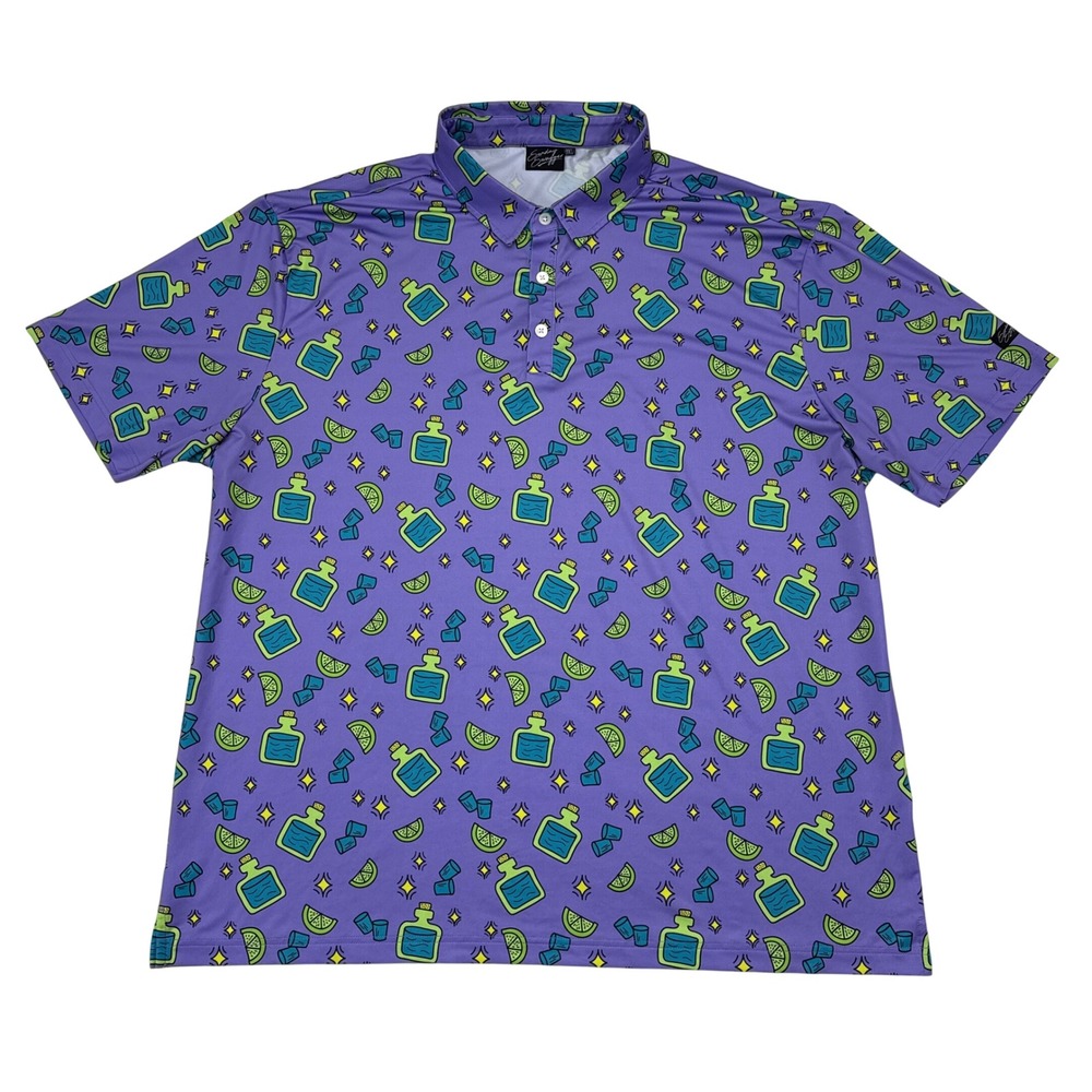 Sunday Swagger Golf Polo Shirt Mens Size 3XL Purple Tequila Lime All Over Print